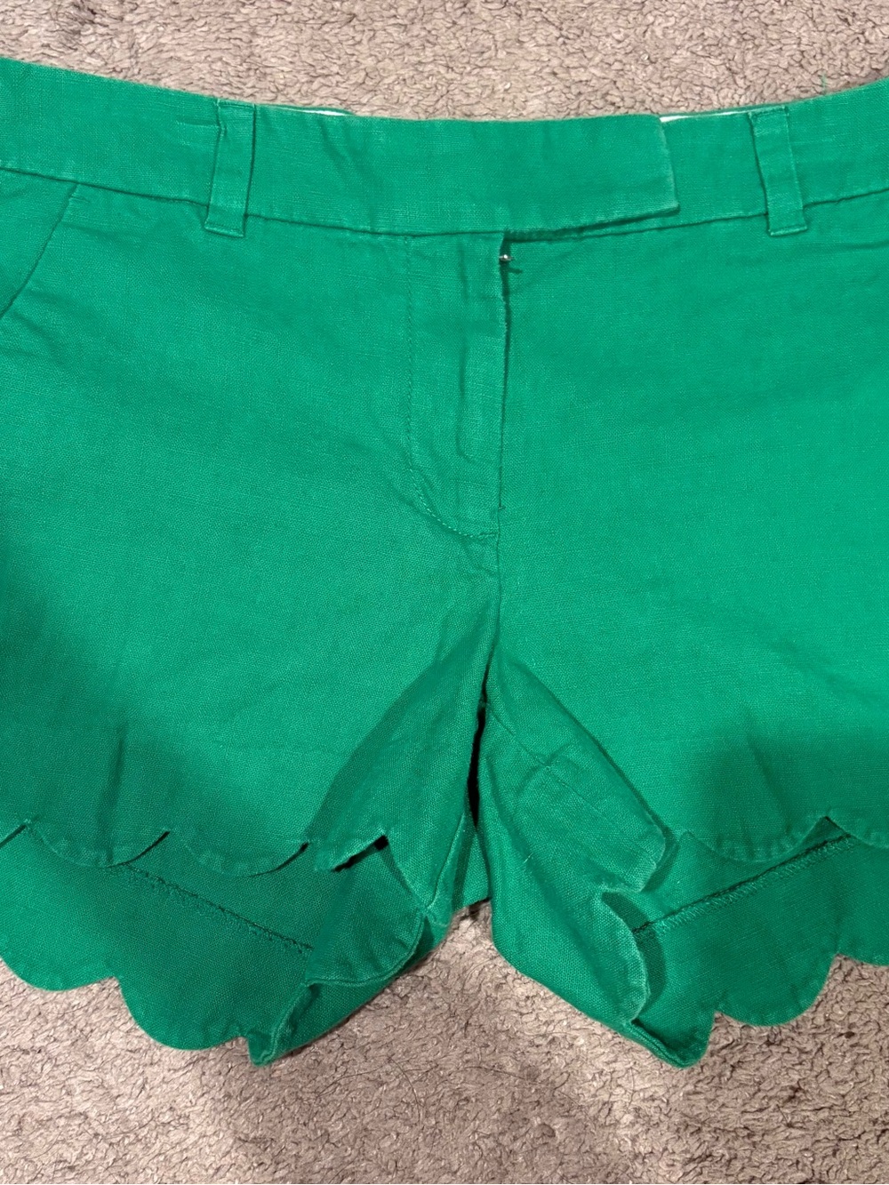 J. Crew Emerald Green Scallop-Hem High-Waist Shorts